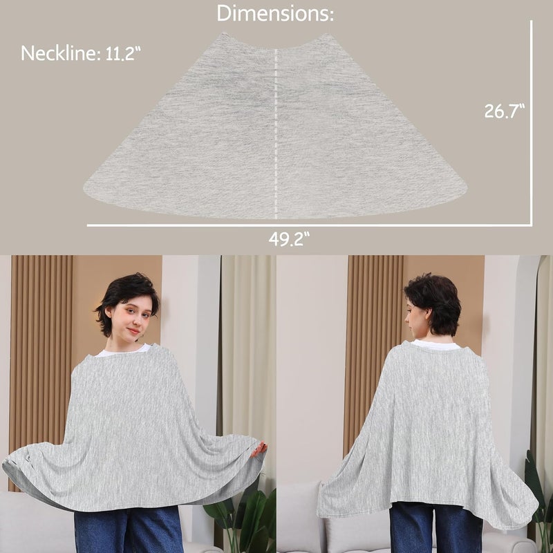 SEJOY Nursing Cover for Breastfeeding, 360°Full Coverage Nursing Poncho, Rayon Soft & Breathable Breastfeeding Cover up (Smooth Rayon, Knit Grey) - Image 3